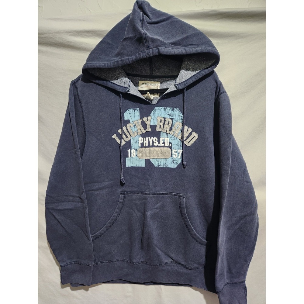 Y2K Lucky Brand Sports Co Spell Out Center Logo Graphic Hoodie Medium Embroidere
